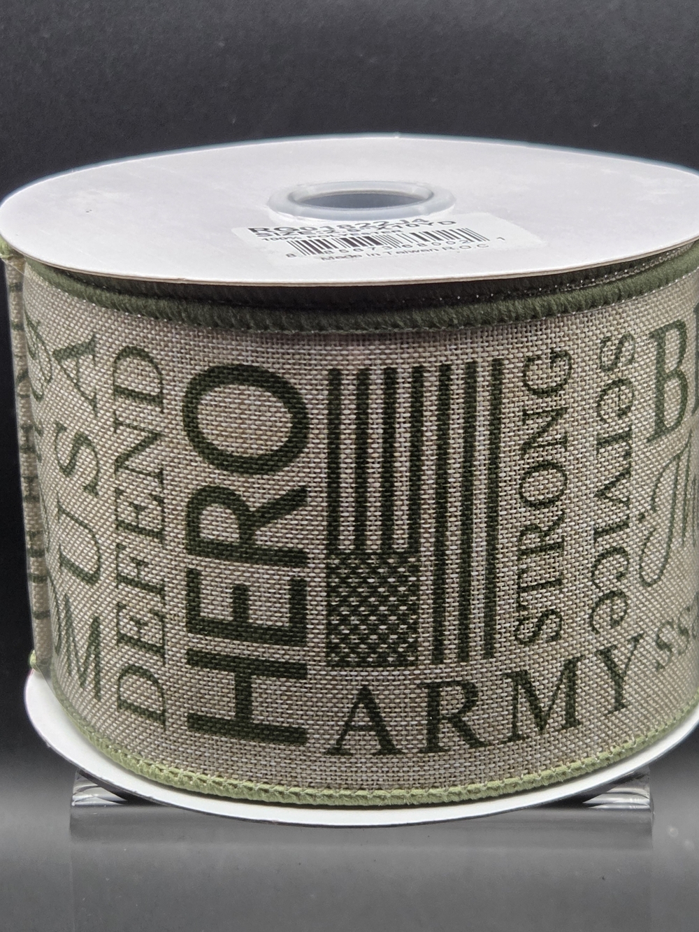Patriotic 'Army Hero' Wired Burlap Ribbon in Olive Green & Natural 10 Yards NWT